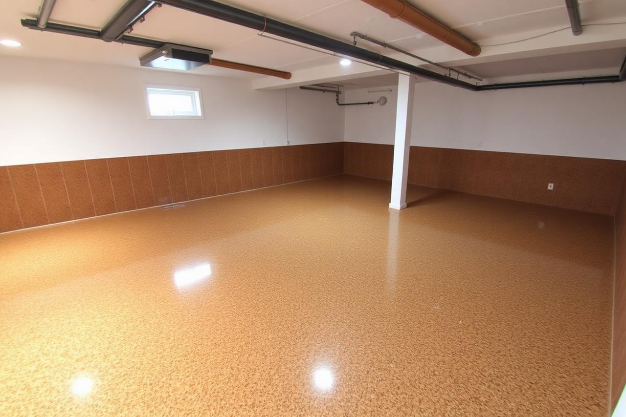 Completed flake epoxy basement floor in New Haven County, CT