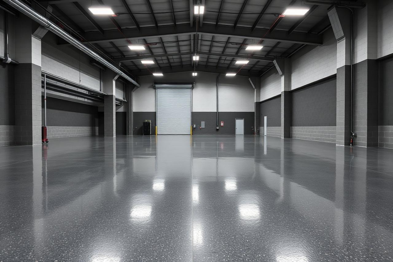 Durable flake epoxy shop floor installed in Hartford County, CT