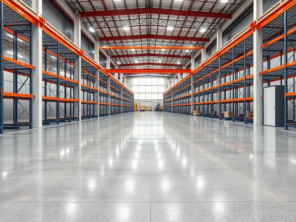 Glossy gray commercial epoxy floor coating installed in a Connecticut warehouse